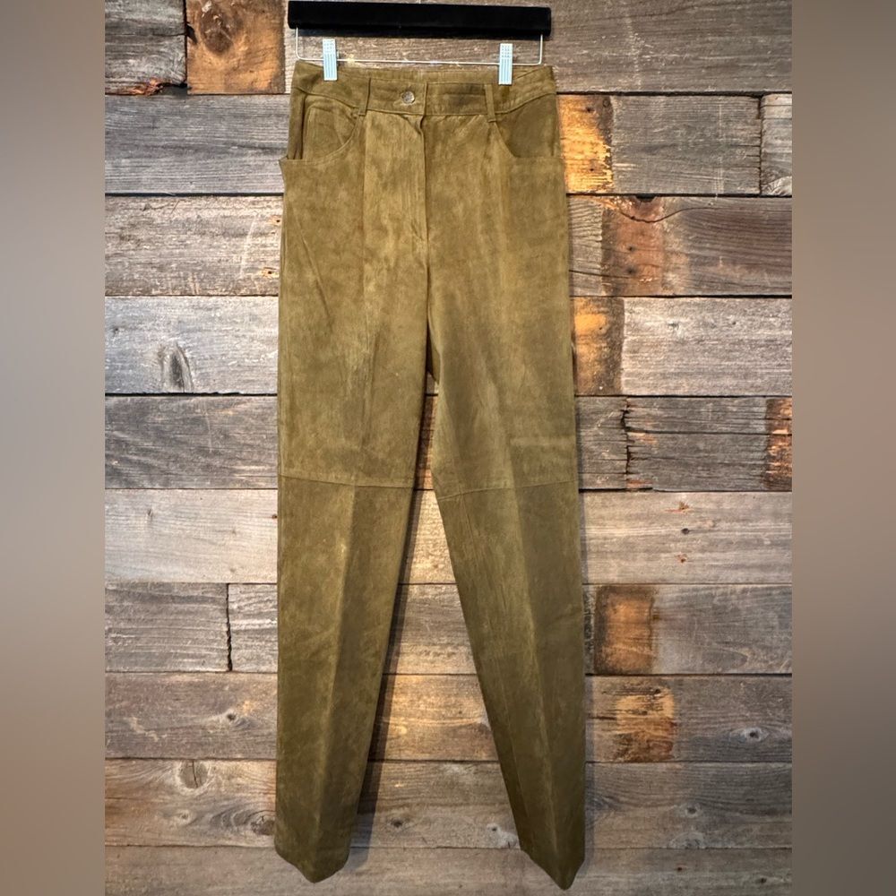Vintage Pia Rucci Olive Green Suede Leather Pants size 8